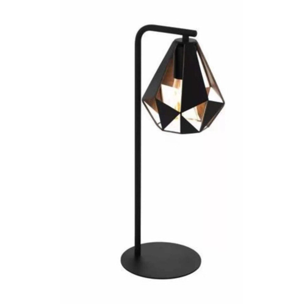 Trade Shop - Lampada Da Tavolo Nero Con Interno In Rame Anticato Scrivania Comodino 220x170x505mm -