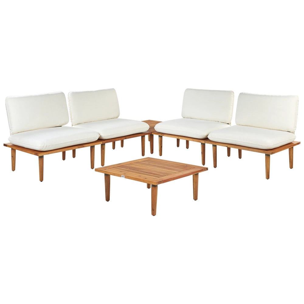 Set Divani Da Giardino Cuscini Bianco Sporco In Legno Massello Di Acacia Set Conversazione Da Esterno Moderno A 2 Posti Poltrone Con Tavolino