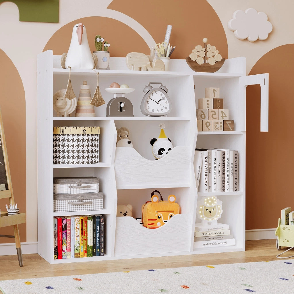 Scaffale bianco per bambini per giocattoli, libri e accessori con 9 scomparti