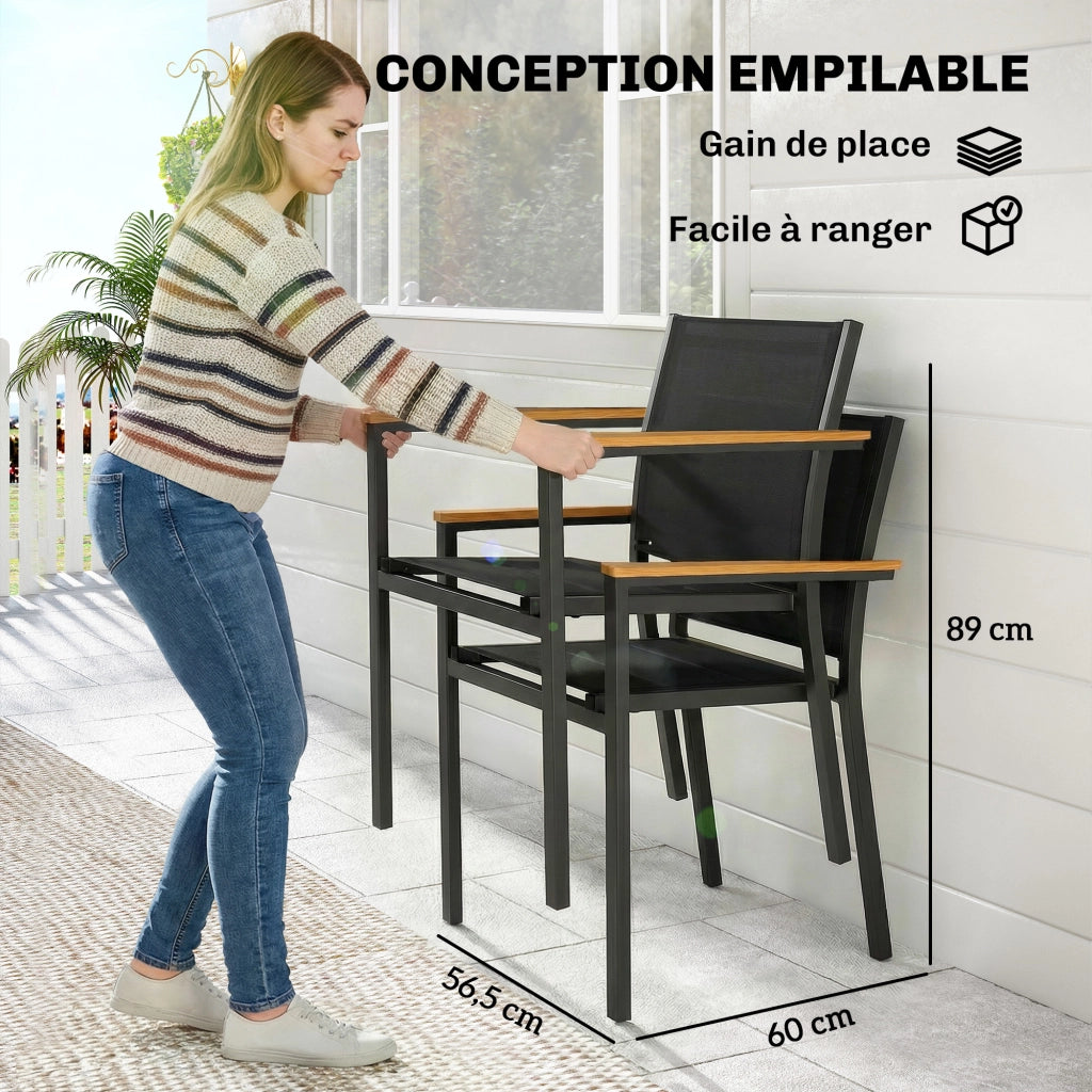 Set 2 Sedie da Giardino Imbottite e Impilabili ¨C zephmum ¨C Grigio Scuro 56x55x85cm