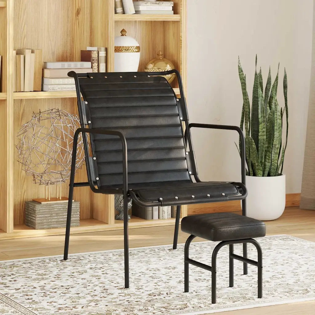 Poltrona Relax | Sedia Relax con Poggiapiedi Nera in Vera Pelle