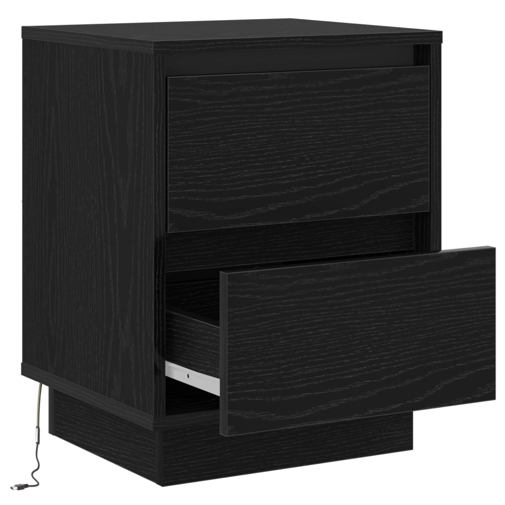 Comodini con luci LED 2 pz nero 39x34.5x50 cm