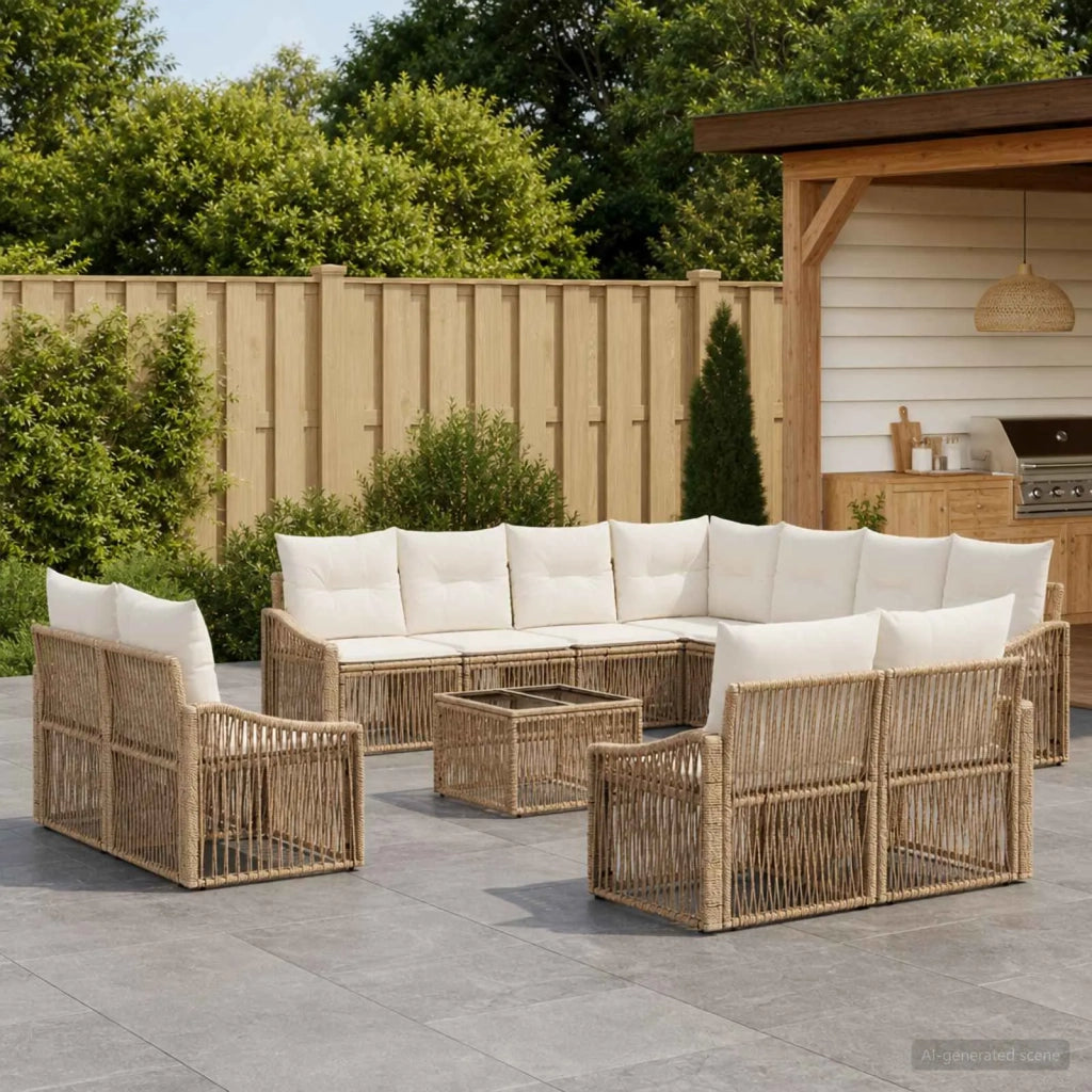 Set Divano da Giardino 12 pcs Beige polyrattan 3436179