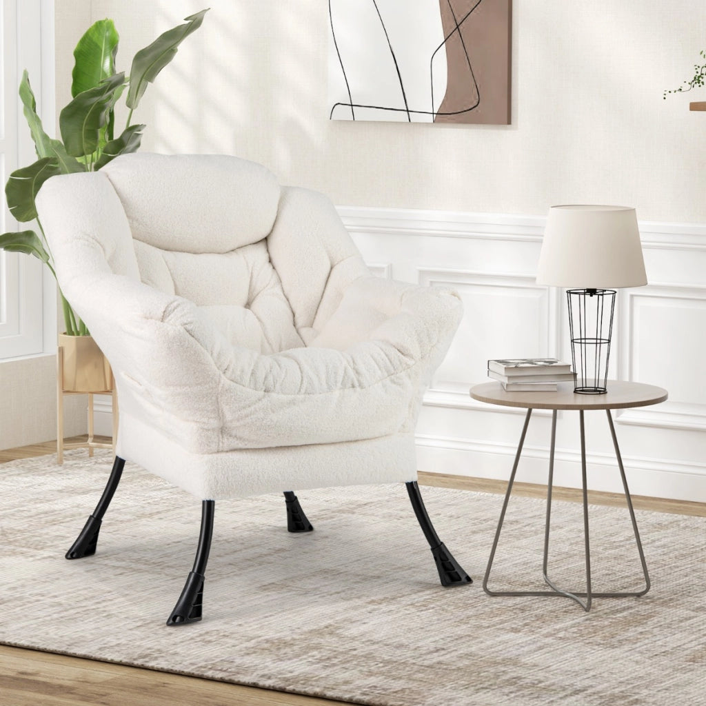 Poltrona comoda con cuscino per la testa schienale e seduta imbottiti, Poltrona per soggiorno elegante Beige