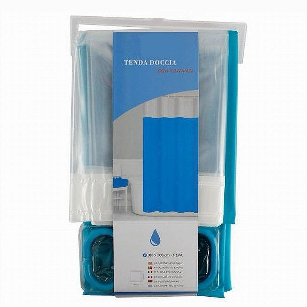 Trade Shop - Tenda Doccia Vasca Bagno Peva Con 12 Ganci 180 X 200cm Trasparente Celeste 69494 -