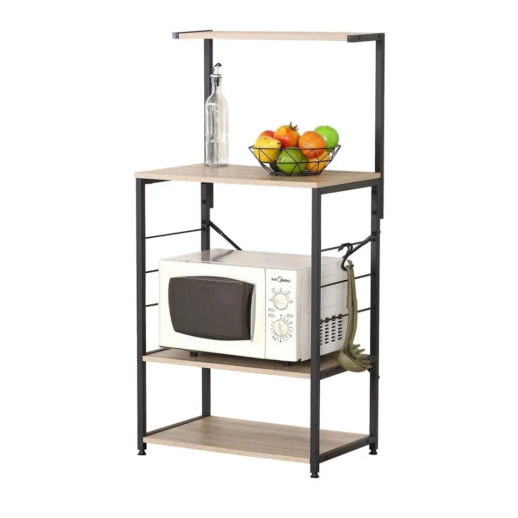 Carrello da cucina in stile industriale della collezione HOLBORN con struttura in metallo nero e scaffali in legno.