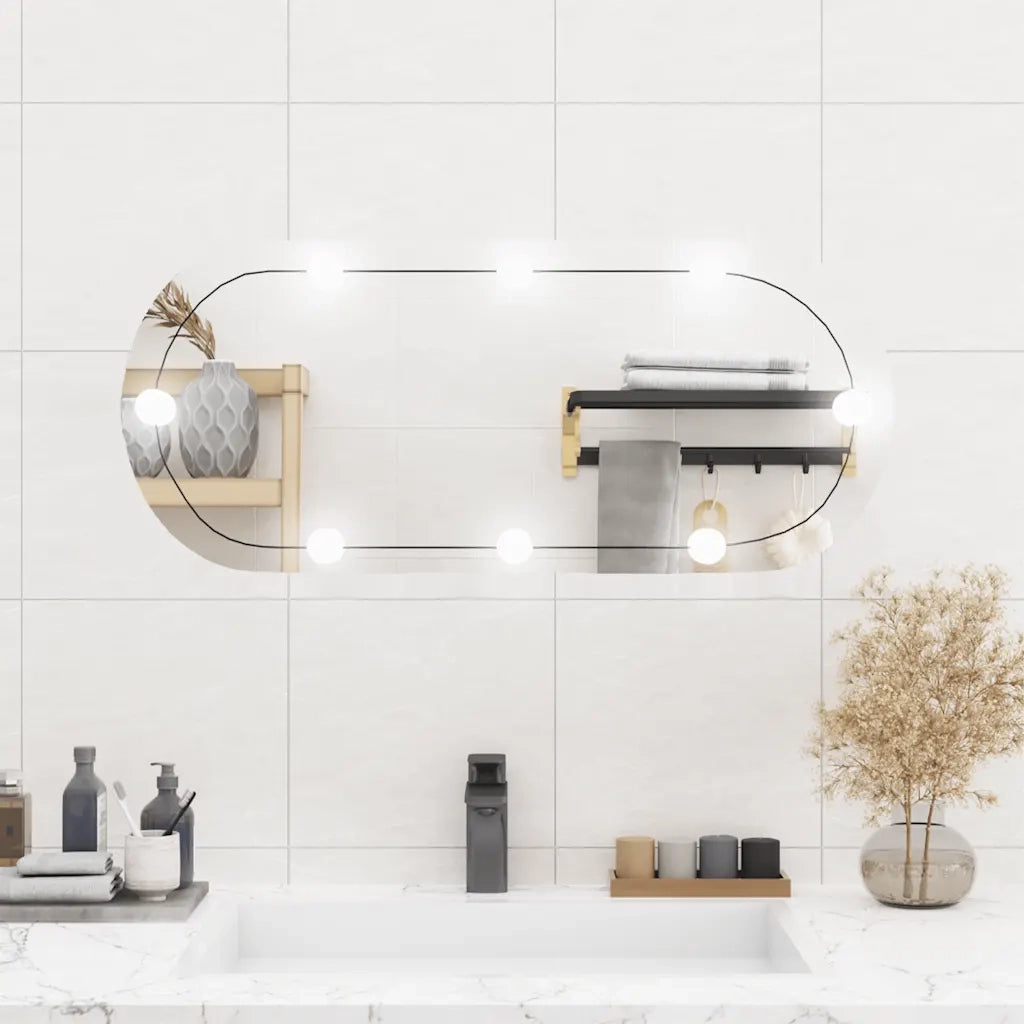 Specchio da Parete con Luci LED-Specchio a Muro-Specchio Decorativo 35x80 cm Vetro Ovale