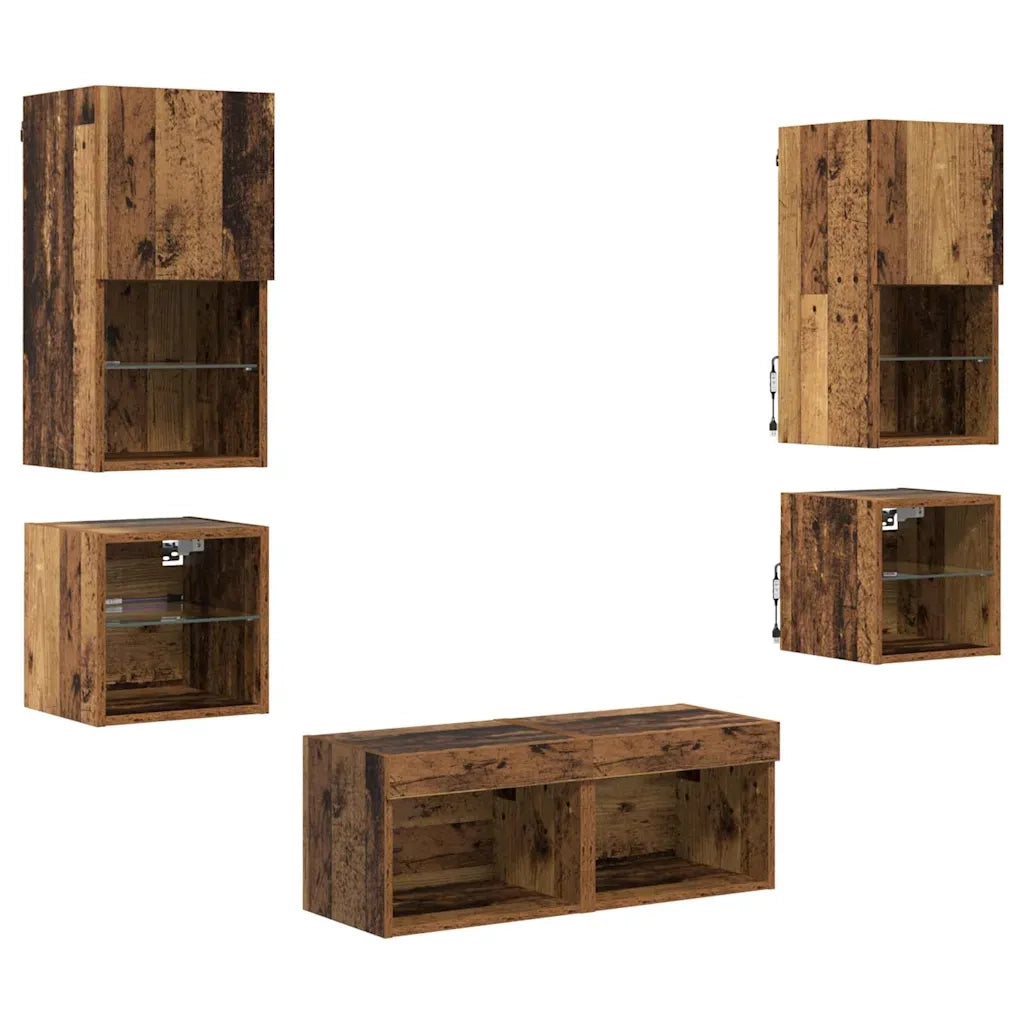 Mobile per TV a Muro 8 pz-Set di 8 Credenza per TV sospesa Legno vecchio Legno multistrato
