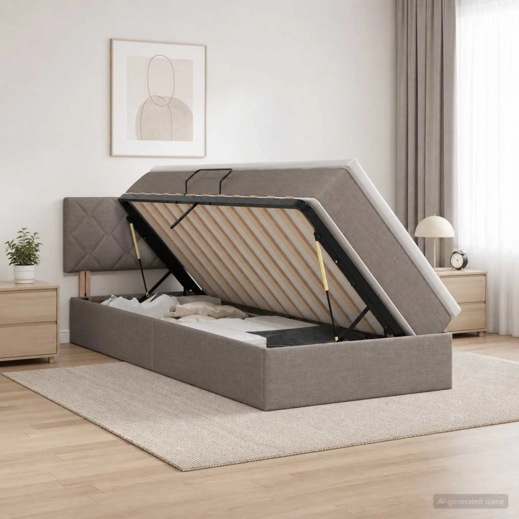 Letto con contenitore e materasso Tortora 100 x 200 cm Velluto 3458667