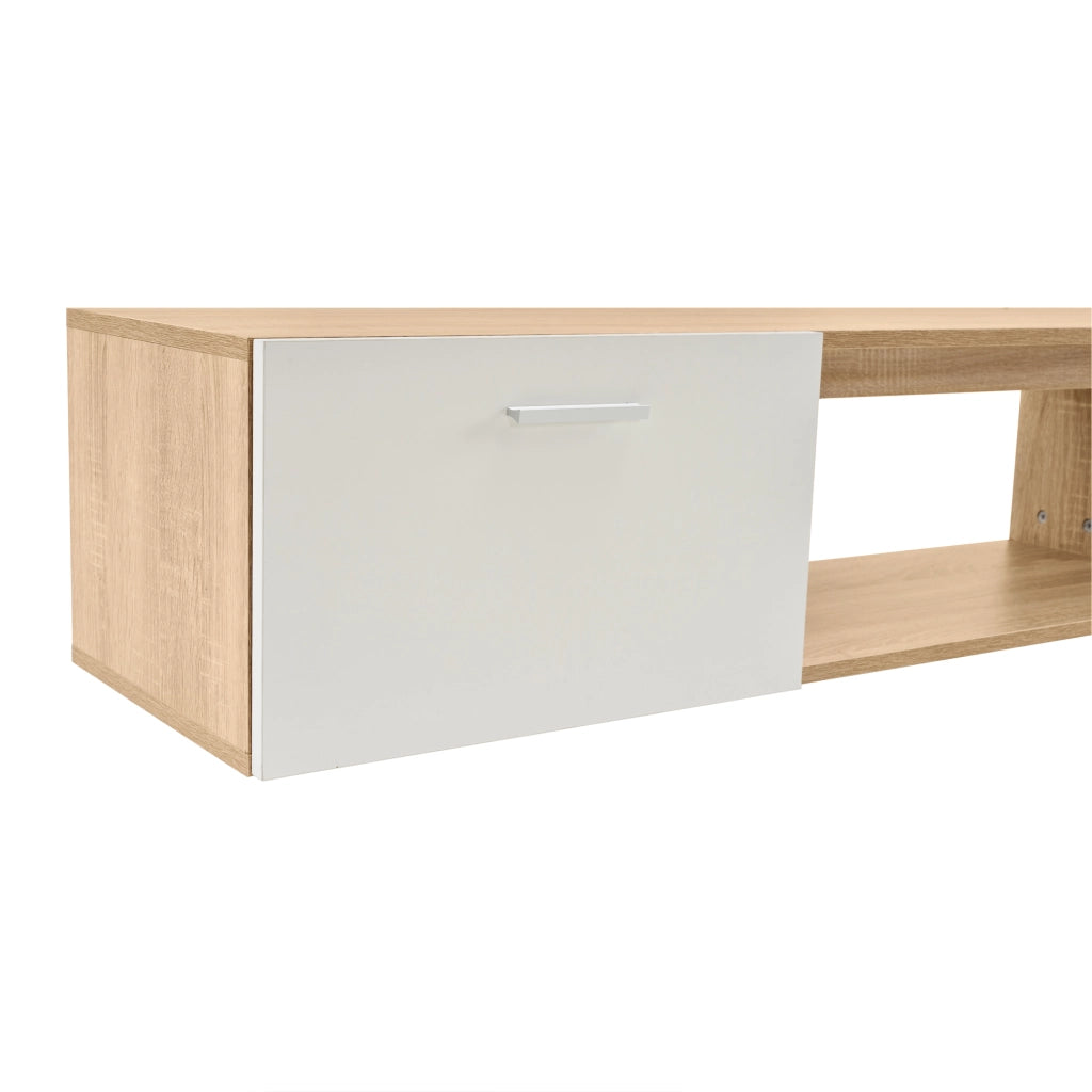 PARETE TV 180x33,5x151,5 cm Bianco e Legno con ripiani e anta