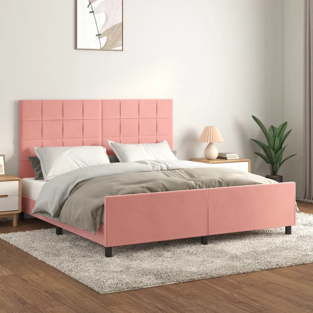 Letto matrimoniale | Letto per adulti | Giroletto con Testiera Rosa 160x200 cm in Velluto