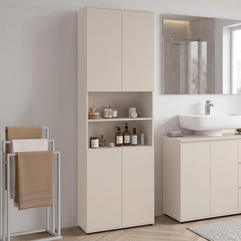 Mobile da bagno TOMI a 4 ante e 2 nicchie in legno beige