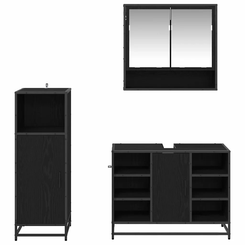 Set di mobili per il bagno 3 pcs Rovere Nero Legno multistrato