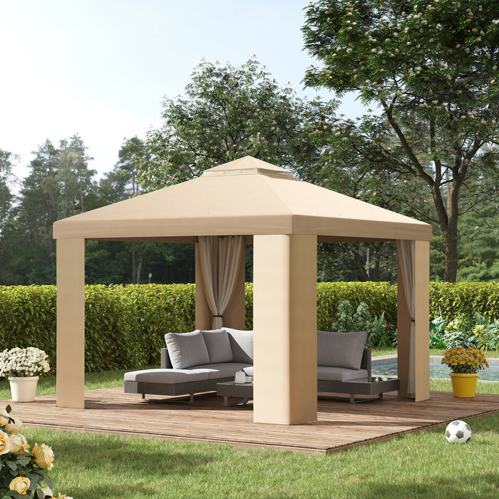 Gazebo da Giardino 3x3m con Zanzariera in Metallo Cachi