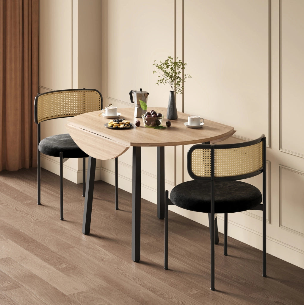 Tavolo da pranzo rotondo pieghevole in MDF color rovere