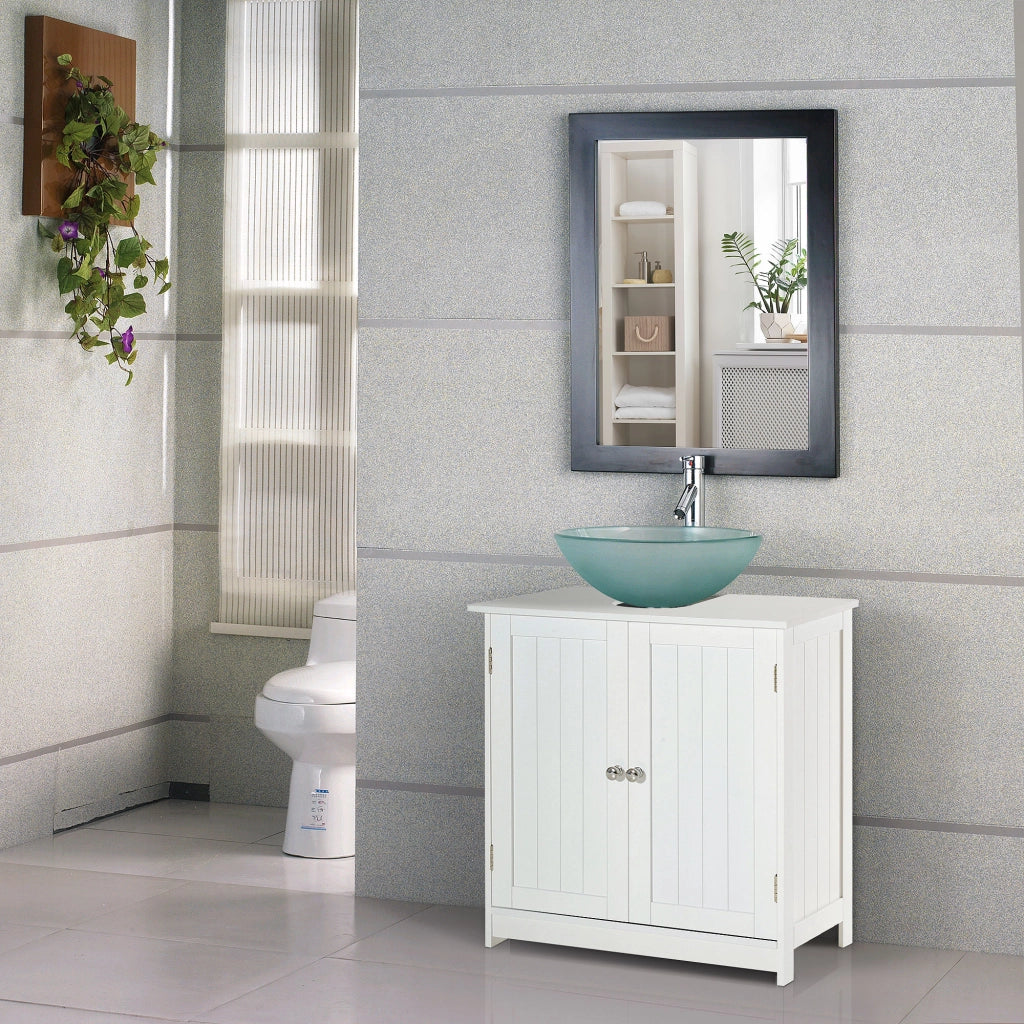 Mobile Sottolavabo Bagno con 2 Ante e Ripiano Regolabile ¨C Zephmum ¨C Bianco 60x30x60 cm