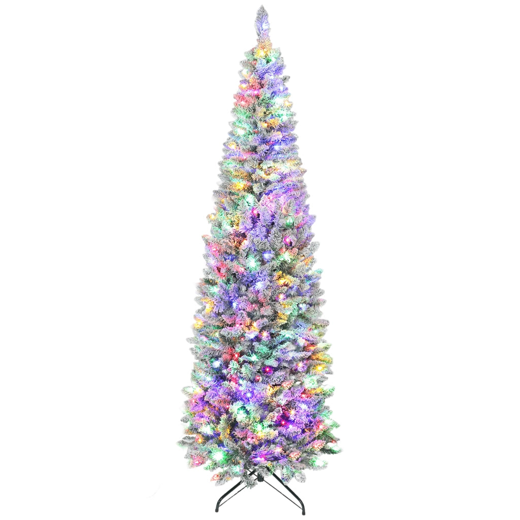 Albero di Natale Stretto 210 cm con Luci LED Bicolori 11 Modalit¨¤ Illuminazione 687 Rami Verde ¨C Minimal ¨C 210 cm