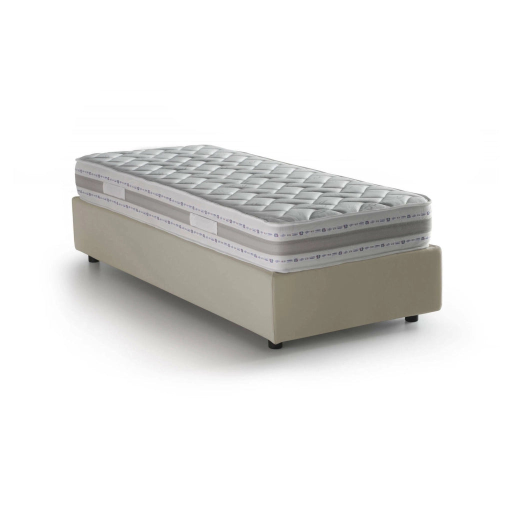 Letto singolo Avova, Letto contenitore con rivestimento in tessuto, Made in Italy, Apertura frontale, con materasso cm 80x200 incluso, Beige