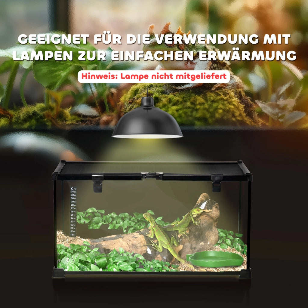 Terrario in Vetro per Rettili ¨C Xylo ¨C 50x30x25 cm, con Termometro e Sportelli, Nero