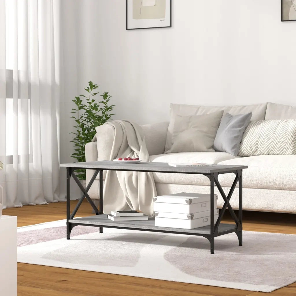 Tavolino Grigio Sonoma 100x45x45cm in Legno Multistrato e Ferro 823315