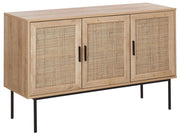 Credenza Moderna a 3 Cassetti con Fronte in Vimini 72 x 120 cm Legno Chiaro