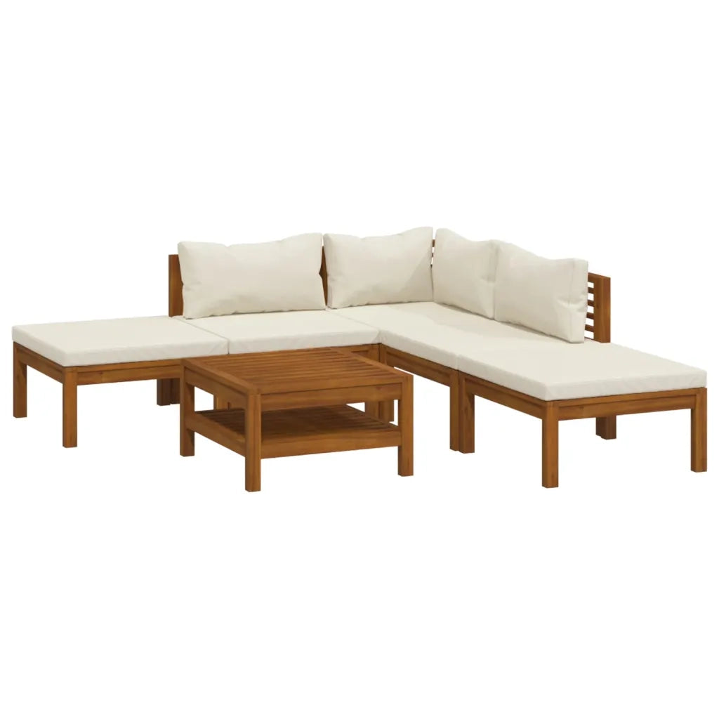 Set Divani da Giardino 6 pz con Cuscini Crema in Legno Acacia cod mxl 38174