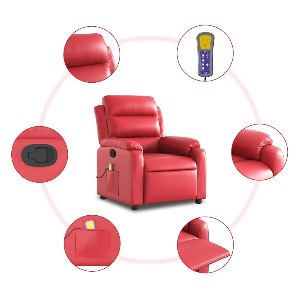 Divano Sedia-Poltrona Massaggiante Reclinabile Rossa in Similpelle 826453