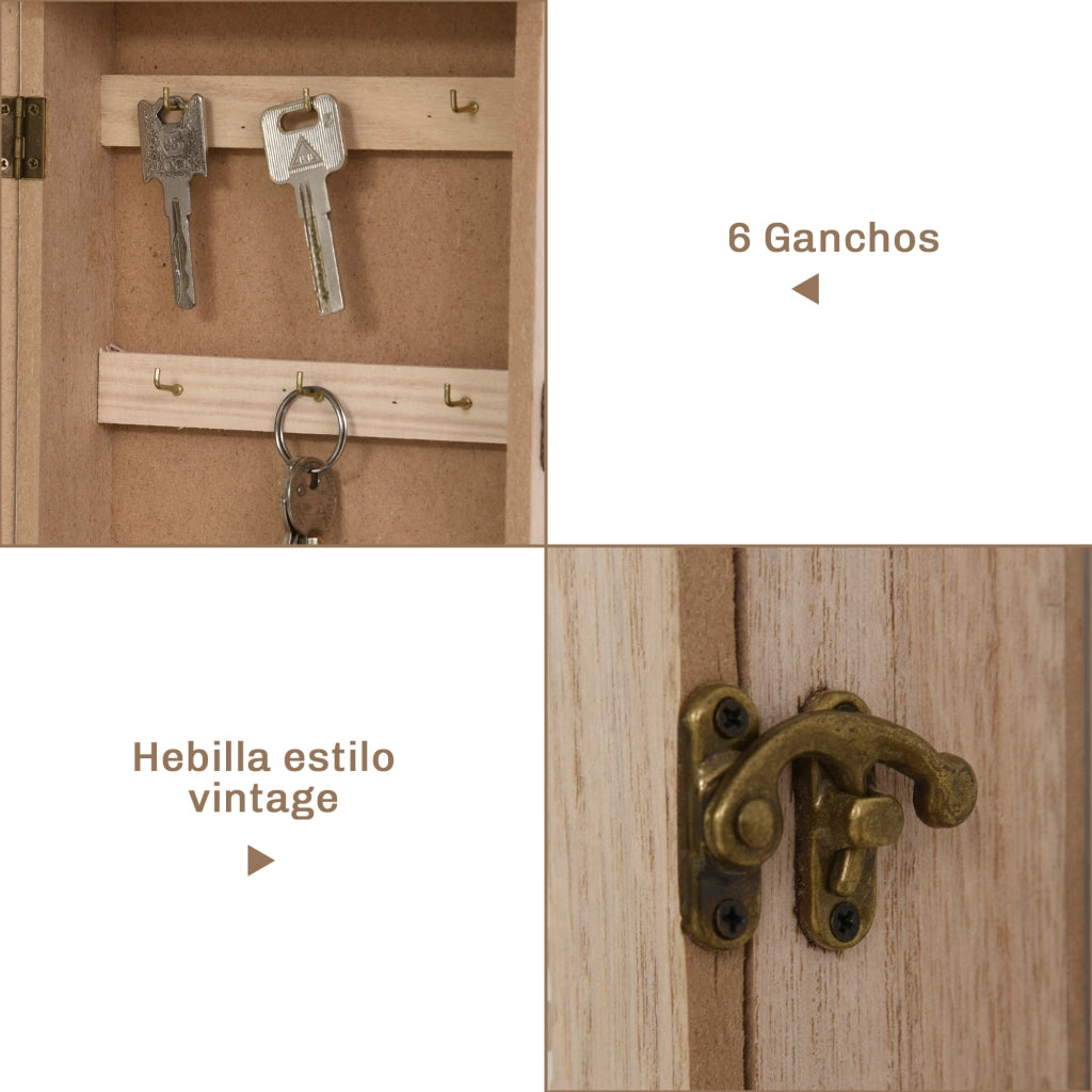Portachiavi a parete con 6 ganci stile vintage ¨C zephmum ¨C legno 20x6.5x26.5cm