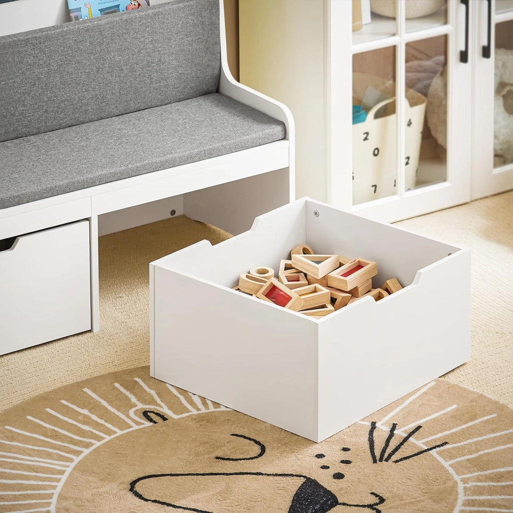 Panca per Bambini con Ruote Libreria con Scatola Portaoggetti Panca per Scarpe con Cuscino Sedile Bianco 100x45x70cm KMB66-W