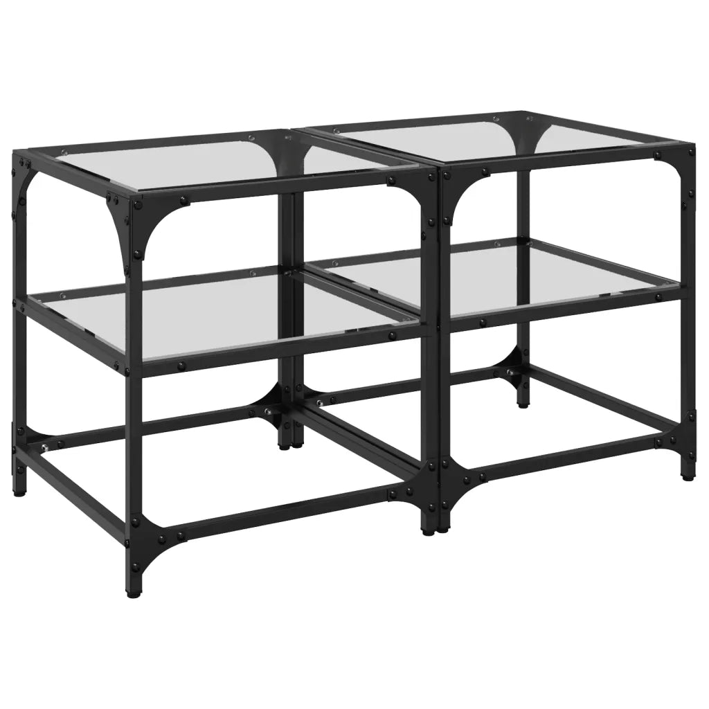 Tavolino Salotto con Piano Vetro Trasparente-Tavolino da soggiorno 40x40x45cm Acciaio