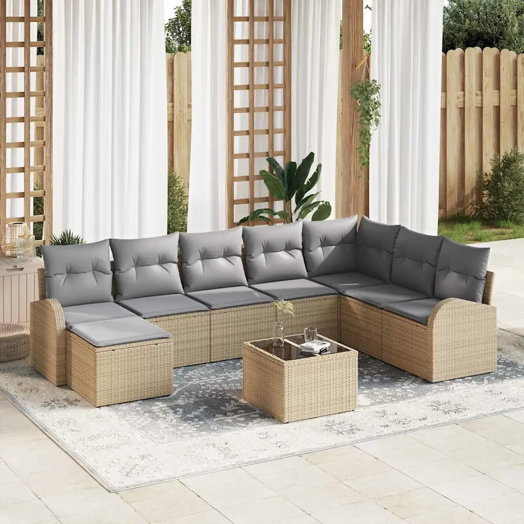 Set di divani 9 pcs Beige e grigio chiaro polyrattan 3354839