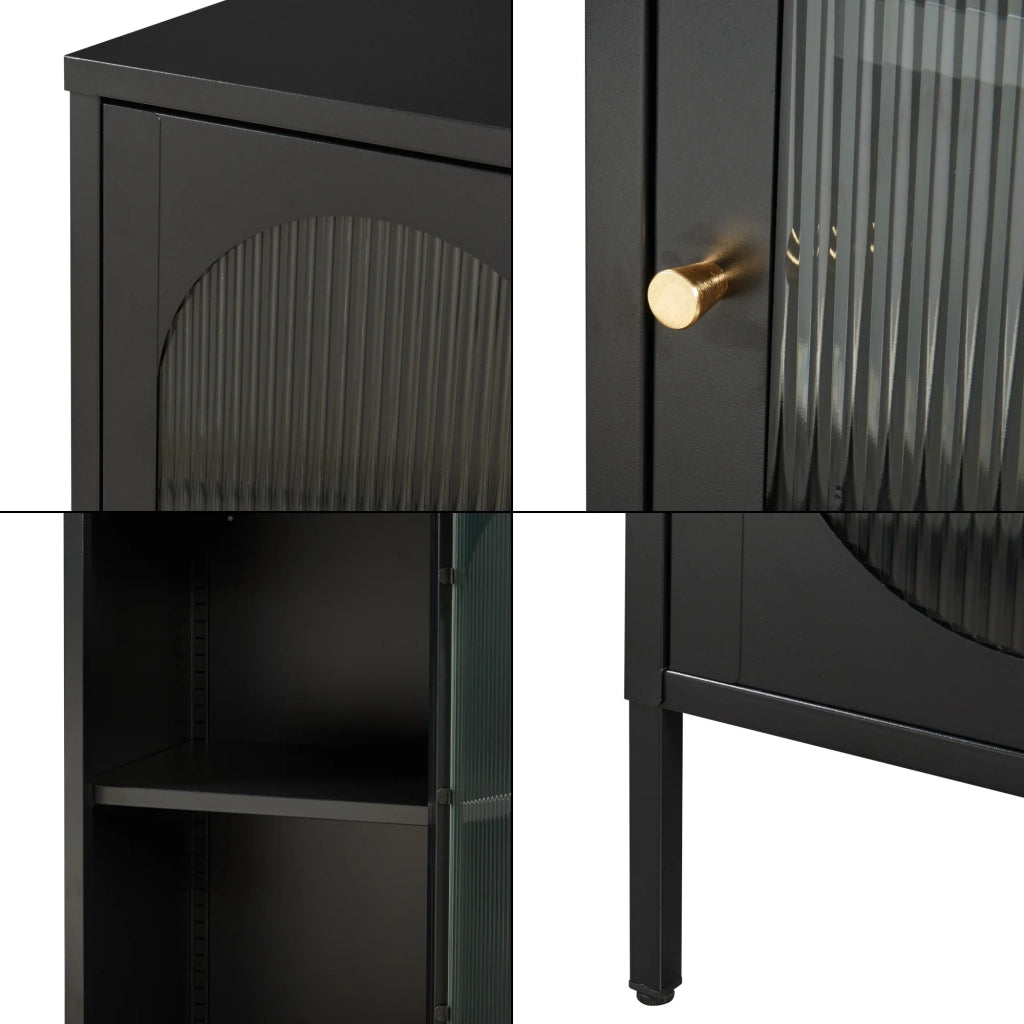 Mobiletto/scaffale in acciaio e vetro con frontale in vetro 102 x 43 x 40 cm nero opaco 03_0008928
