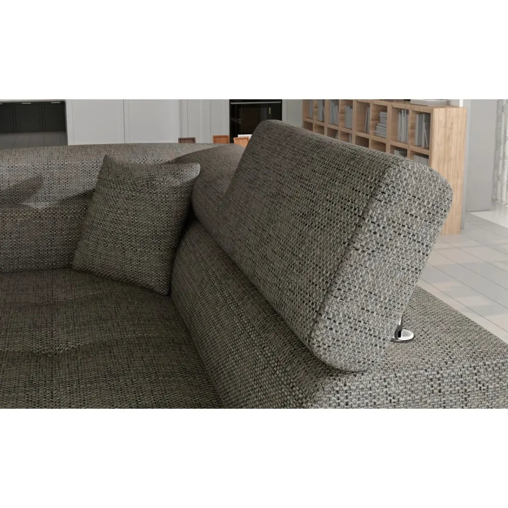 Divano angolare trasformabile MENTON grigio bouclé - 4 posti con vano contenitore e poggiatesta