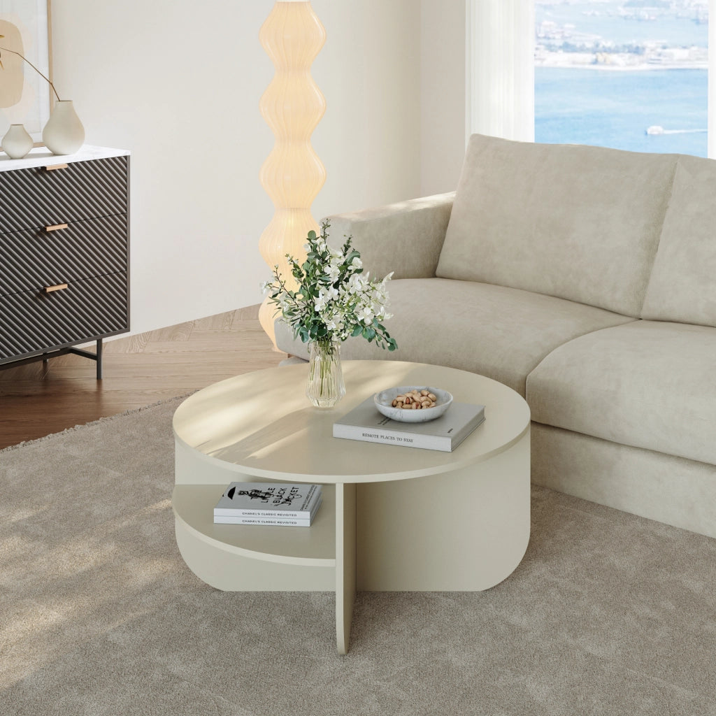 Tavolino Rotondo Reykhon Ø80 x 41 cm Color Avena Oatmeal [en.casa]