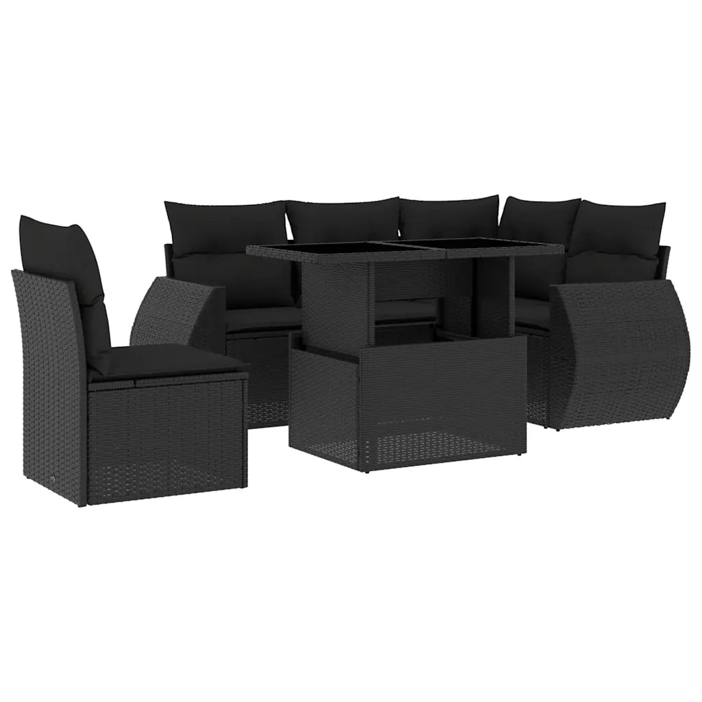 Set Divano da Giardino 6 pz con Cuscini Nero in Polyrattan 3268535
