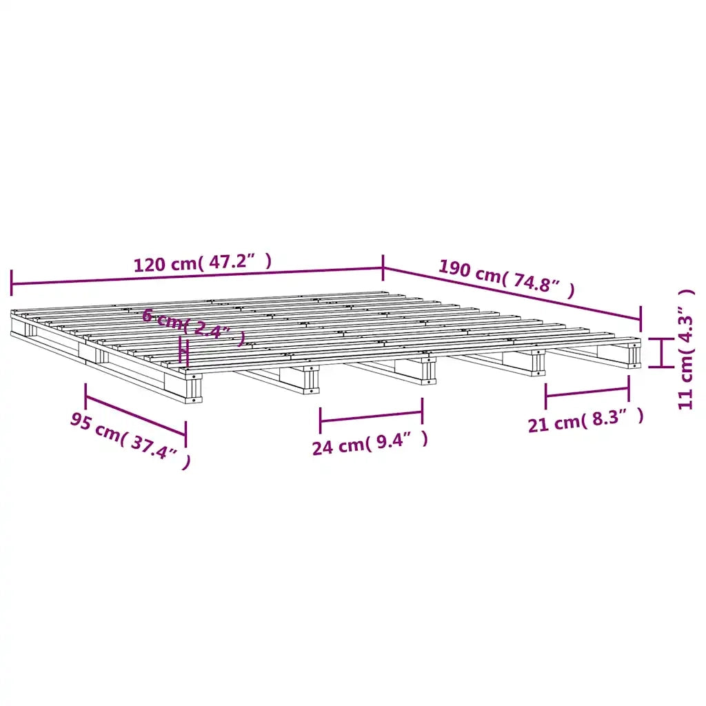Letto a Pallet 120x190 cm Small Double Legno Massello di Pino 821427