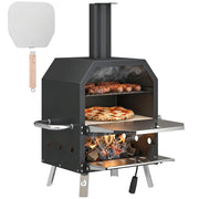 Barbecue a legna e carbone 2 livelli con pietra refrattaria e paletta ¨C zephmum ¨C nero 30 cm