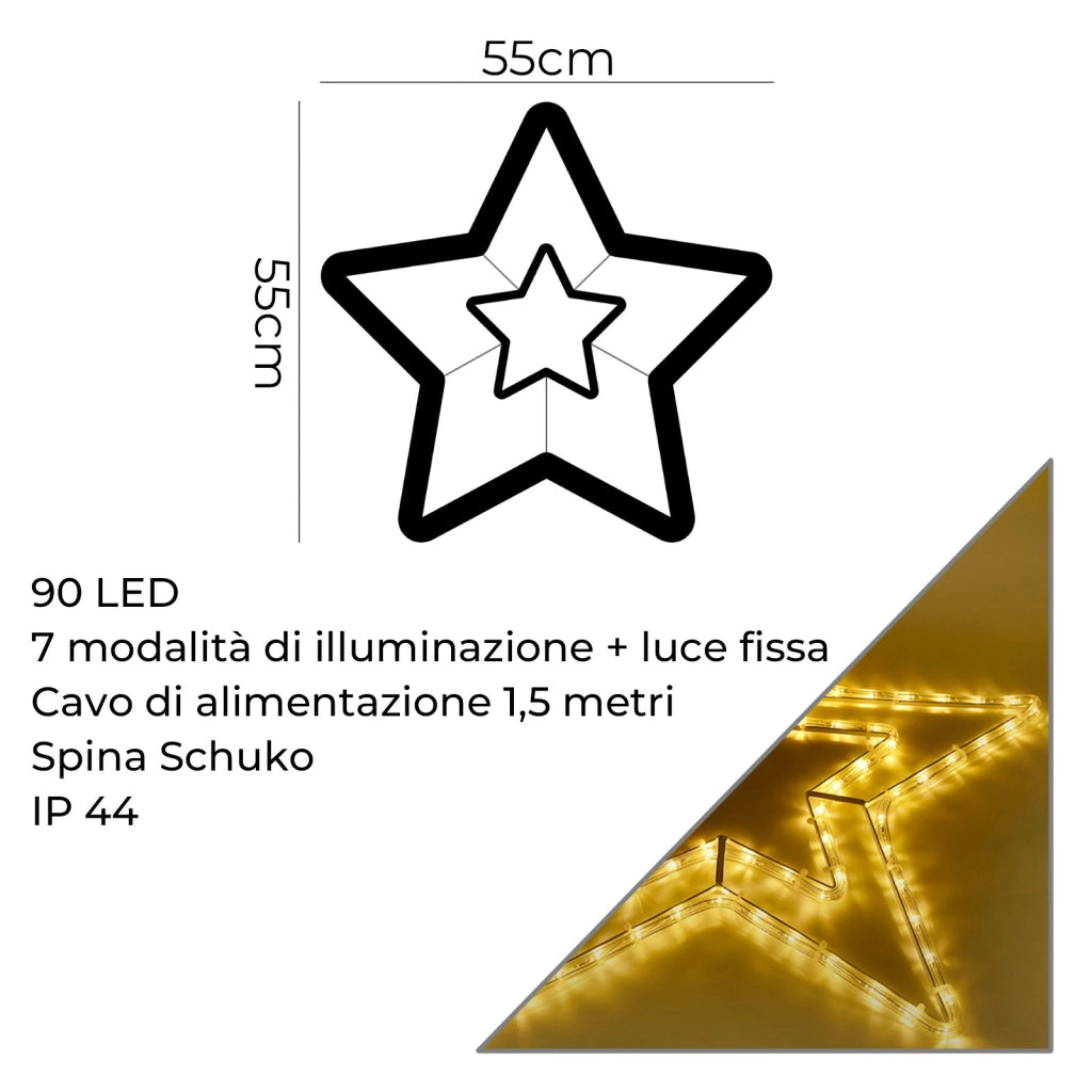 STELLA LUMINOSA LED 90 LUCI CALDE PER INTERNI ED ESTERNI - EFFETTI DI LUCE PERSONALIZZABILI
