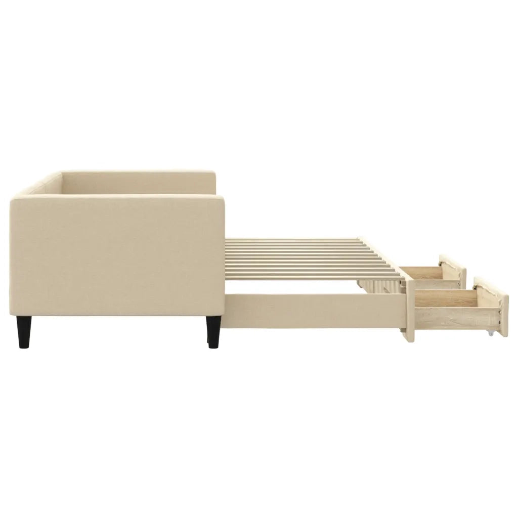 Divano Letto Estraibile con Cassetti Crema 80x200 cm in Tessuto