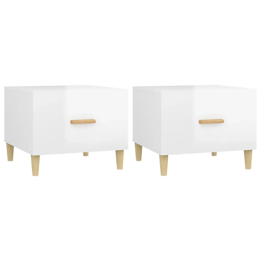 Tavolini Salotto 2pz Bianco Lucido 50x50x40cm Legno Multistrato 812721