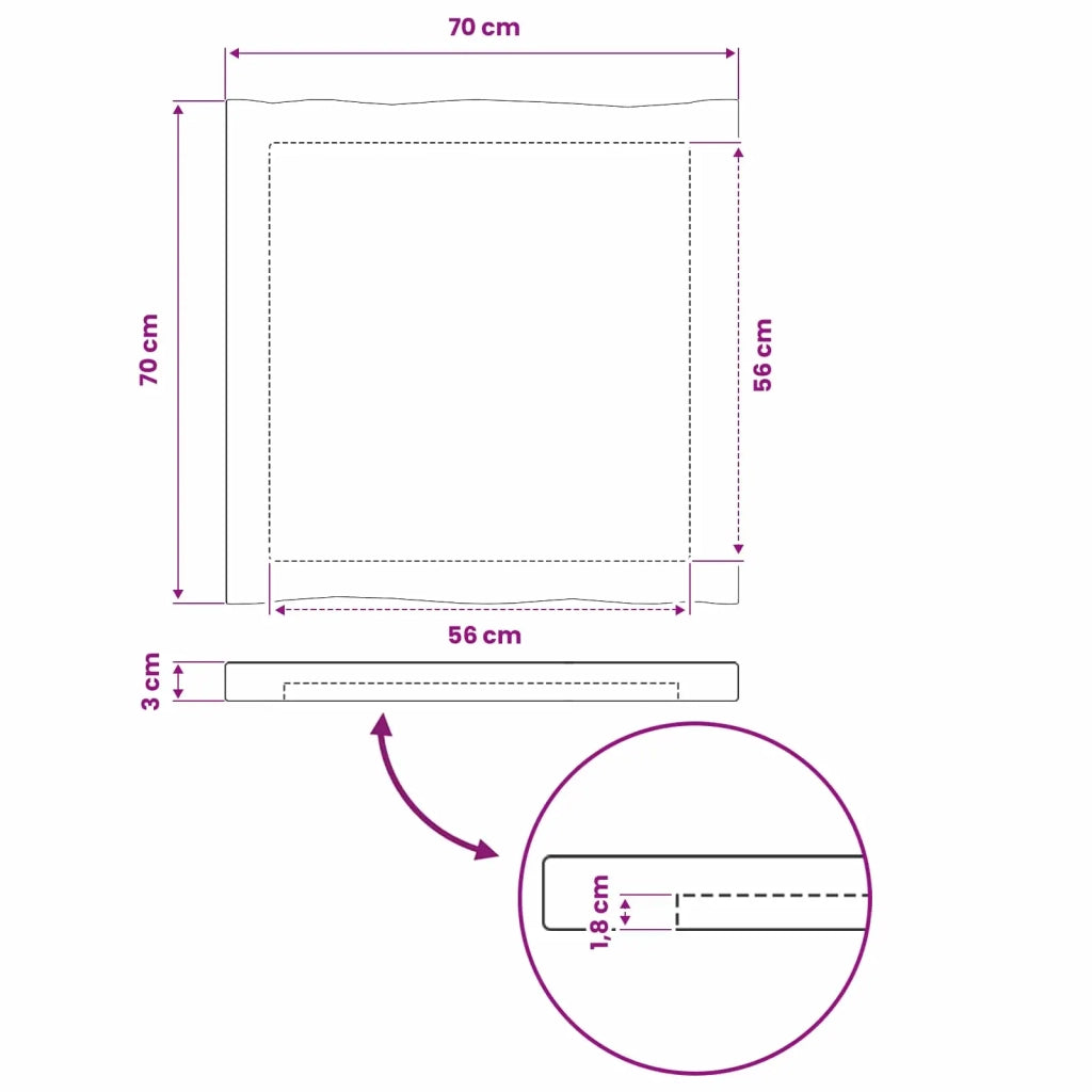 Piano del Tavolo Rettangolare 70 x 70 x 3,5 cm Quadrato 938629