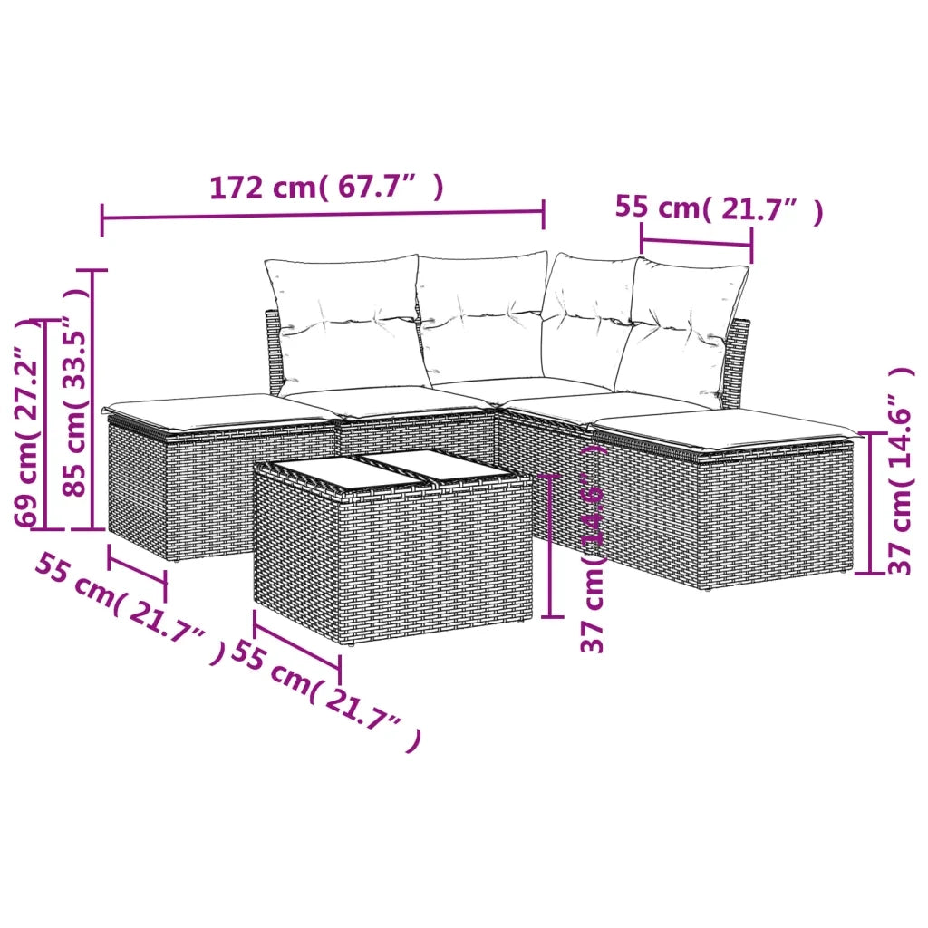 Set Divano da Giardino 6 pz con Cuscini-Sofa da Giardino-Divanetto da esterno Nero in Polyrattan 846501