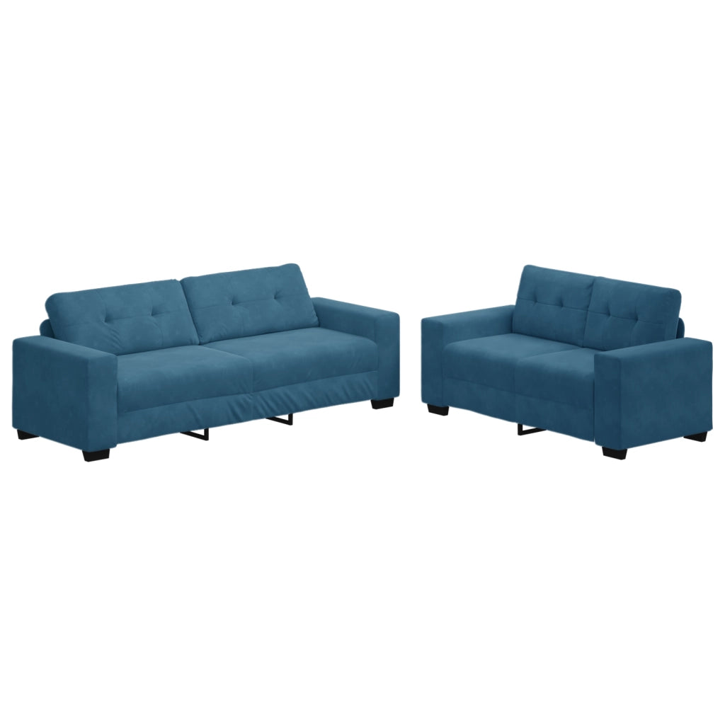 Set Divano 2 Pezzi con Cuscini in Velluto Blu