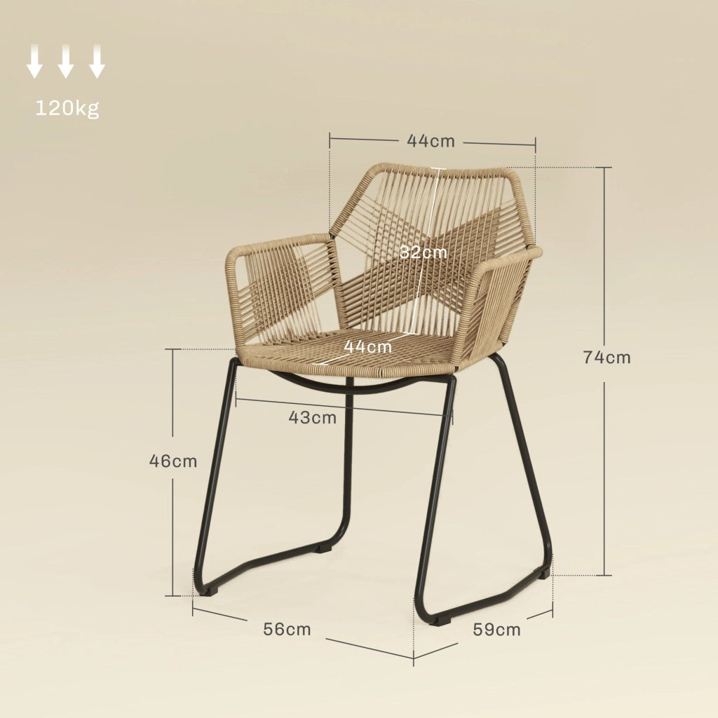 Set 2 Sedie da Pranzo Stile Boho da Interno con Schienale Basso e Braccioli 56x59x74 cm in Rattan PE Giallo