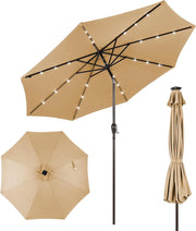 Ombrellone da Giardino 3m, con Luci LED e Manovella, Ombrellone da Balcone Inclinabile Protezione UV, Ombrellone Parasole da Cortile con 8 Osse, per Terrazza, Spiaggia, Piscina
