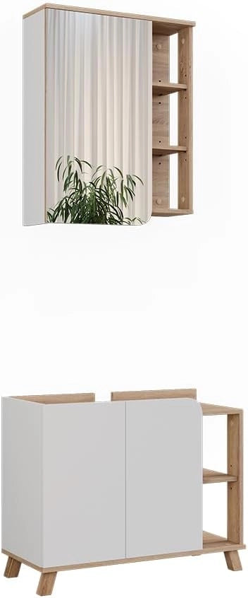 Set di mobili da bagno Karen, Sonoma/antracite, 80 cm, composto da specchio da bagno e mobile sottolavabo