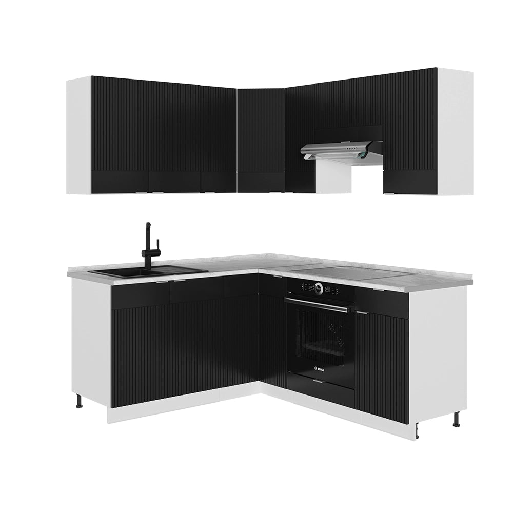 Vicco Cucina angolare completa Nero a righe/bianco 160 x 60 cm senza piano di lavoro