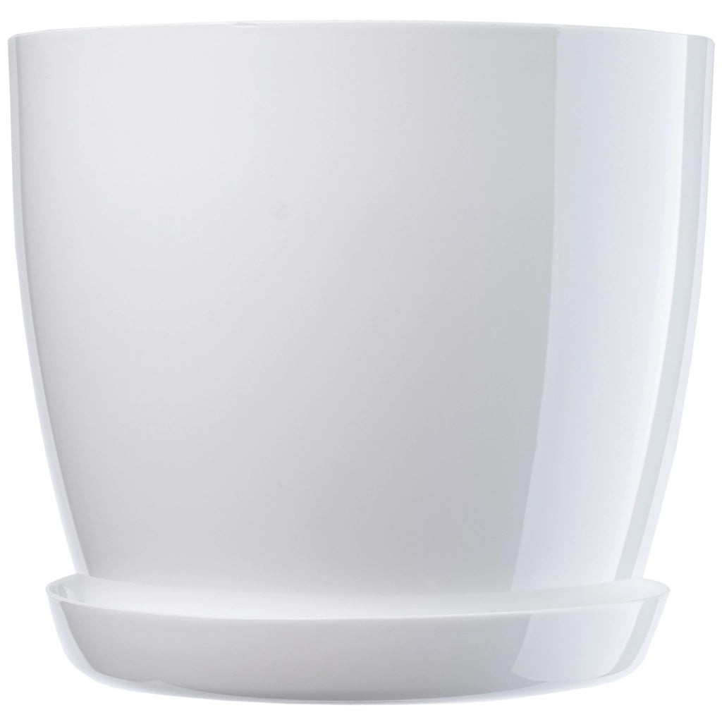 Vaso da fiori KADAX con sottovaso e coperchio in plastica, 20 cm, bianco.