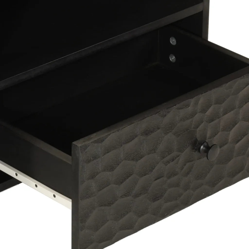 Mobile Porta TV Nero 80x33x46 cm in Legno Massello di Mango 356836