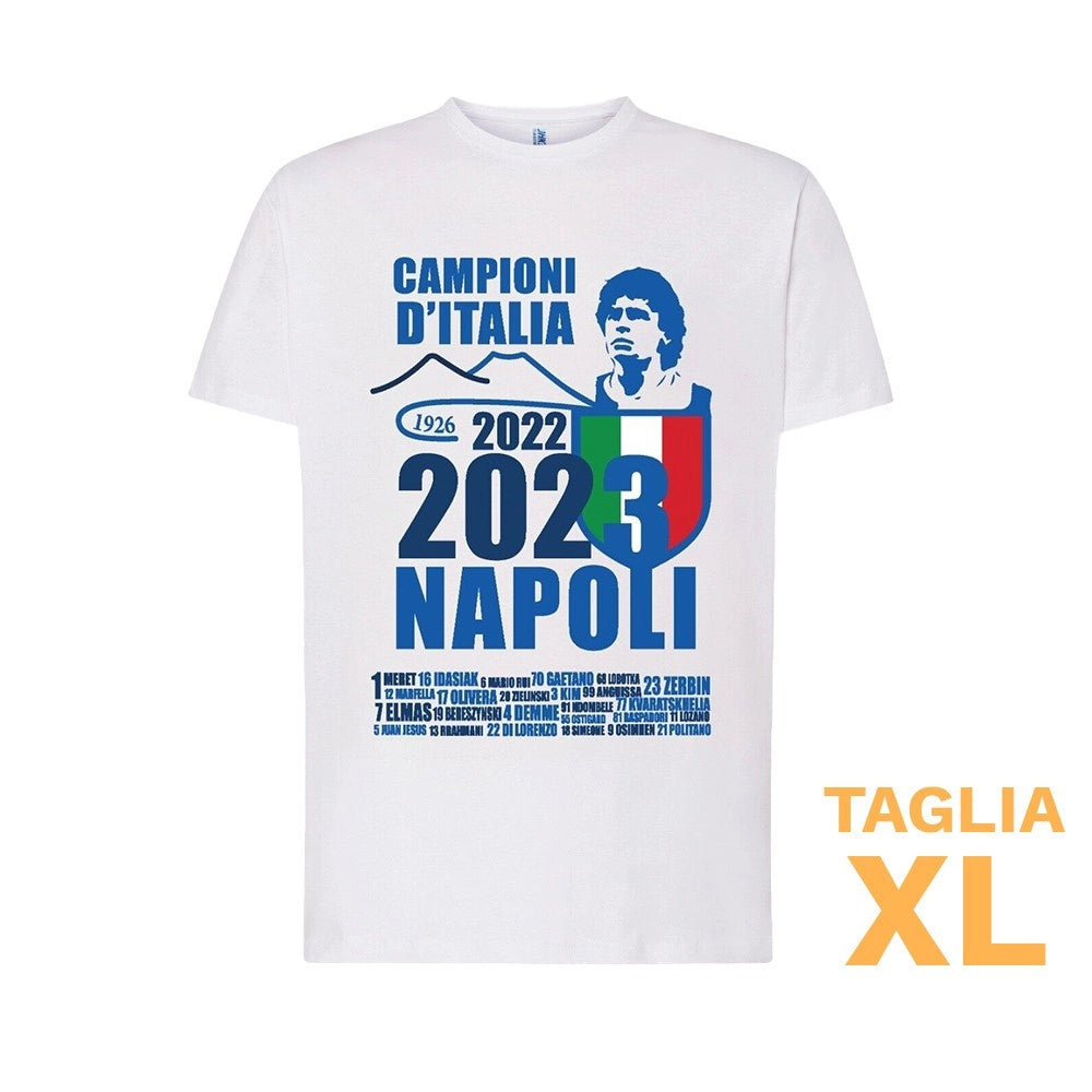 Trade Shop - Maglietta Ssc Napoli Tshirt Bianca Con Stampa Campioni D'italia 2023 Calcio -